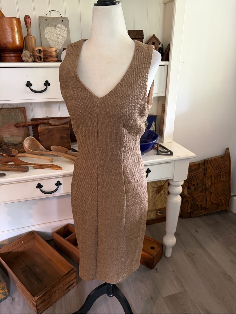 Iris Setlakwe Sleeveless V-Neck Tan Sheath Dress